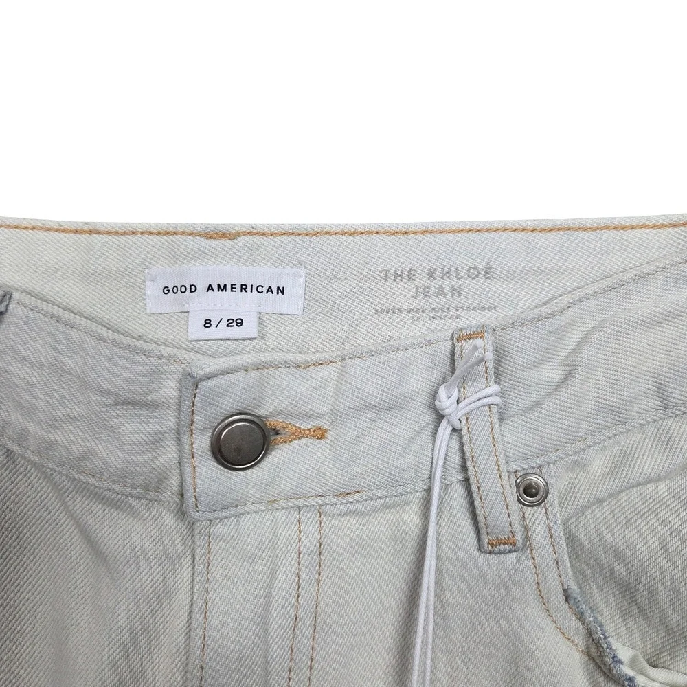 Good American Khloe Jeans Womens 8 Super High Rise Straight Distressed Ripped
